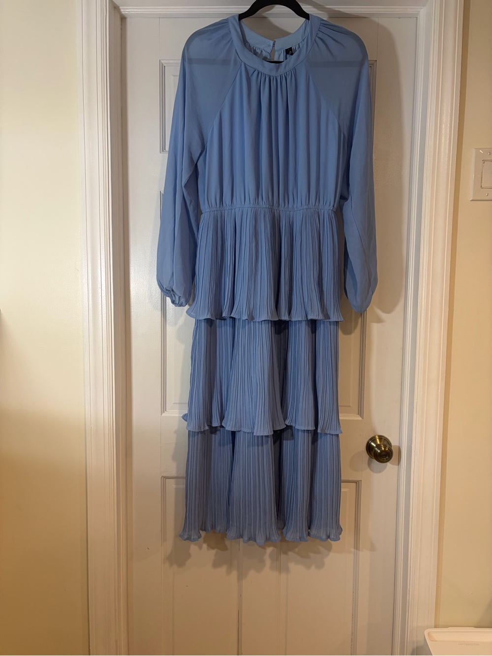 Zella Light Blue Pleated Tiered Midi Dress